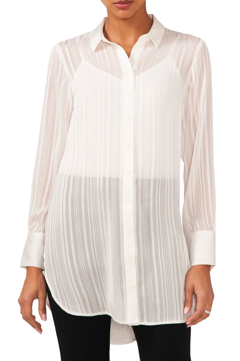 Variegated Tonal Stripe Button-Up Tunic Shirt, Main, color, NEW IVORY