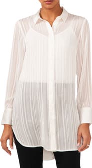 Halogen® Variegated Tonal Stripe Button-Up Tunic Shirt