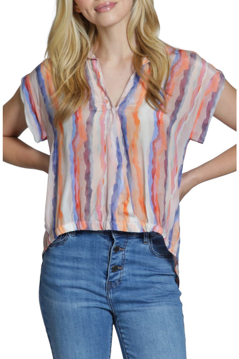 Print Wrap Front Cotton High-Low Top, Main, color, BLUSH MULTI