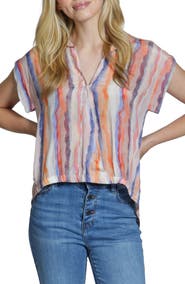 APNY Print Wrap Front Cotton High-Low Top