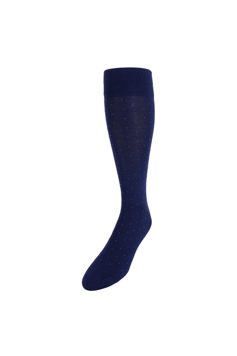Gerald Classic Pin Dot Mercerized Cotton Mid-Calf Socks, Main, color, Navy with Gold Pindot