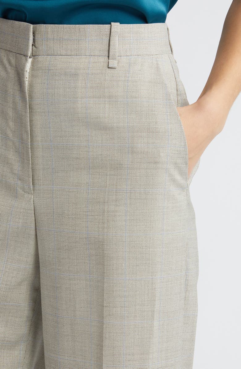 BOSS Tikela Virgin Wool Wide Leg Pants, Alternate, color, Light Beige Windowpane