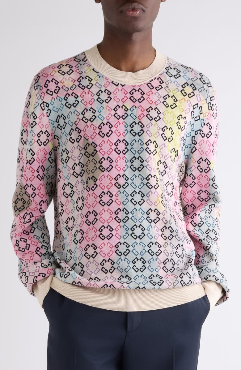 Givenchy Monogram 72 Jacquard Crewneck Sweater, Main, color, Pink Multicolored