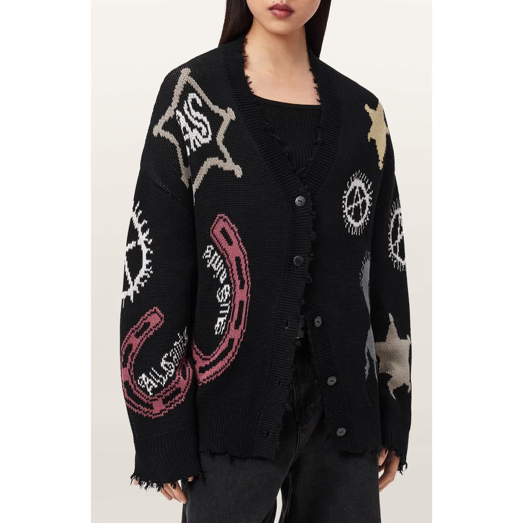 Allsaints Hester Western Cotton Jacquard Cardigan In Black