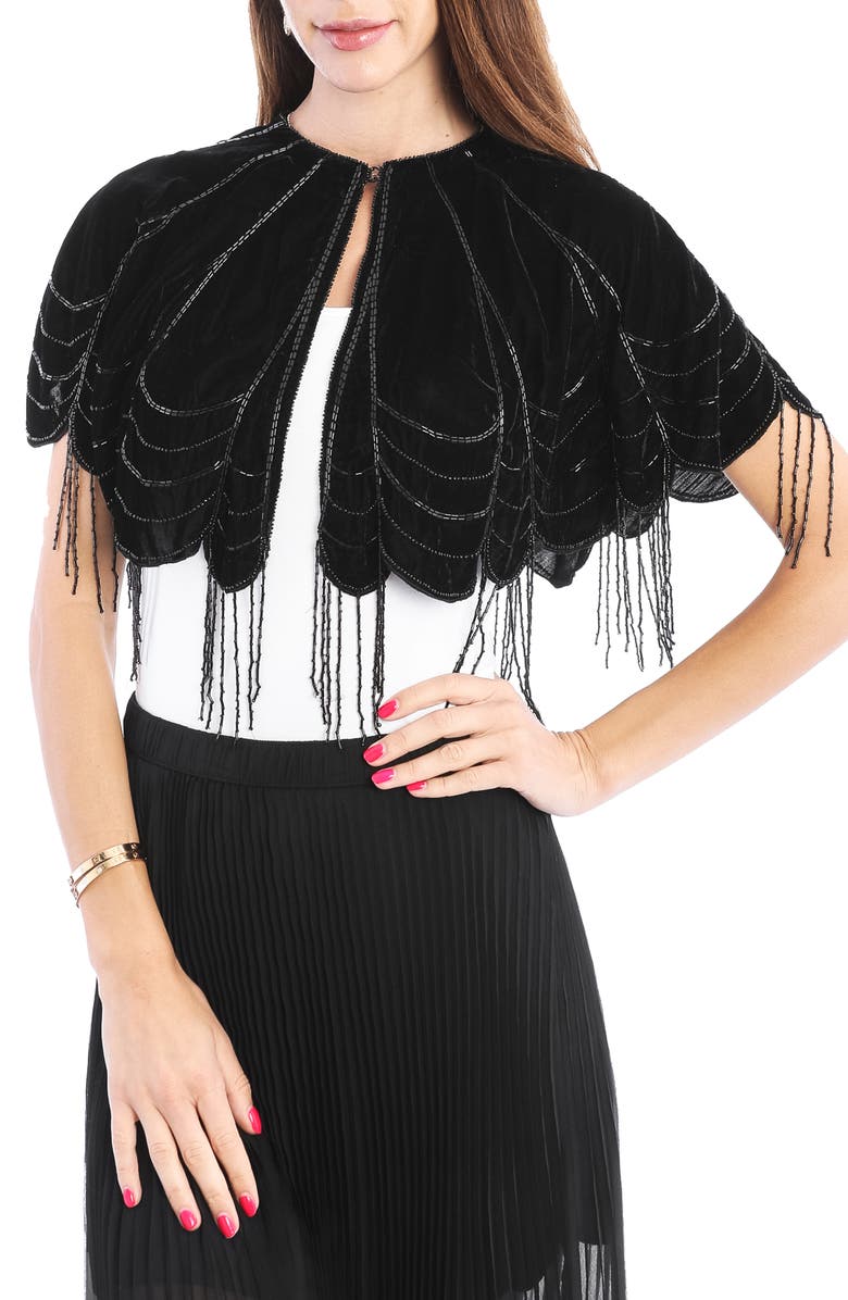 SAACHI Beaded Velvet Cape, Main, color,