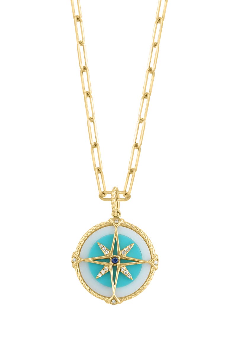 14K Yellow Gold Diamond,White Agate,Sapphire,Turquoise Pendant, Main, color, Hematite and FW Blush Pearl