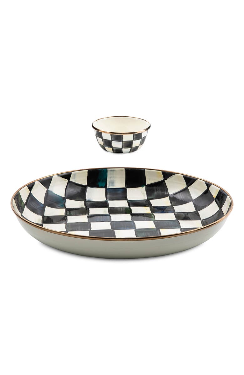 MACKENZIE CHILDS Courtly Check Chip & Dip Set, Main, color, Black/ White