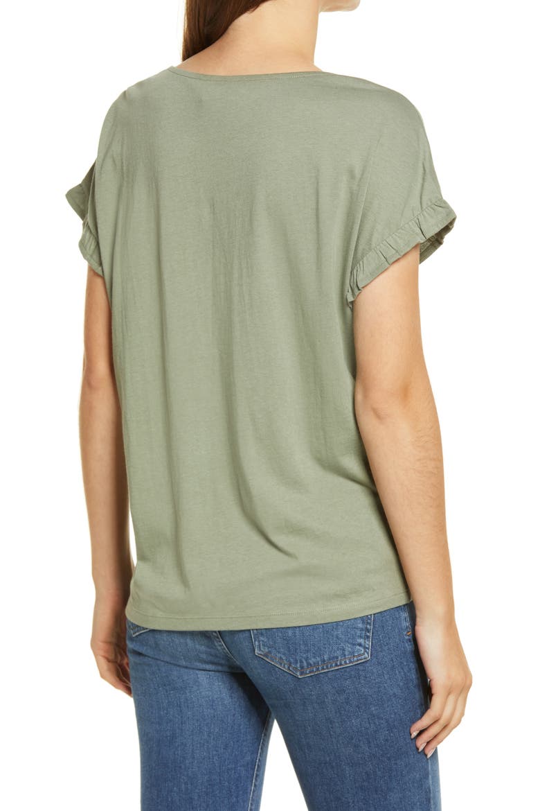 Flutter Sleeve V-Neck T-Shirt, Alternate, color, GREEN DUNE