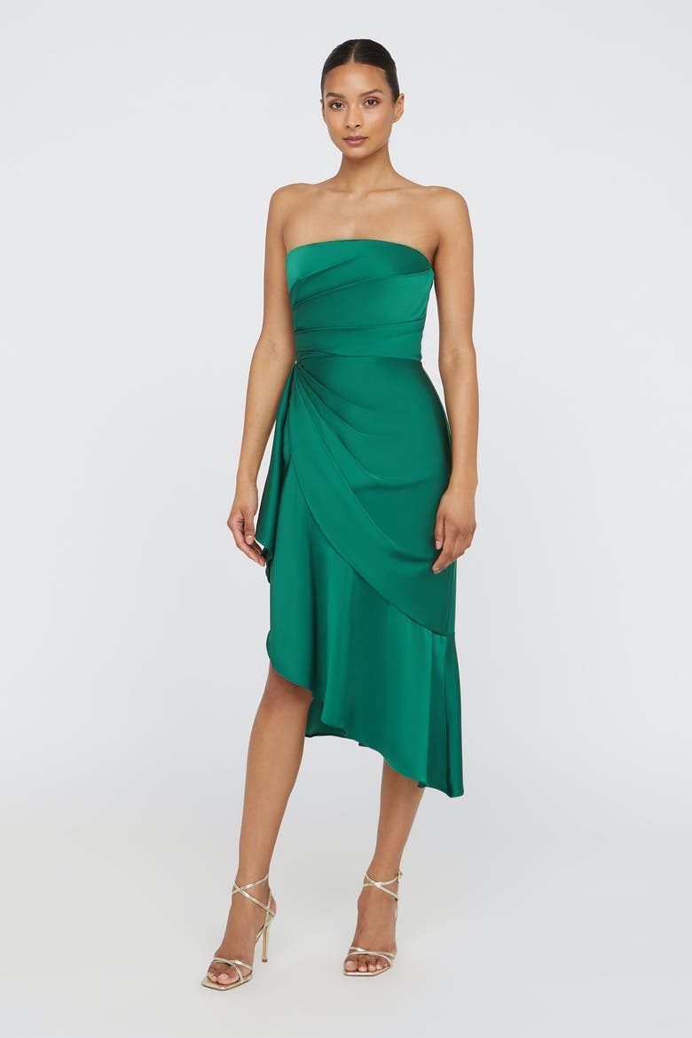 Sinead Strapless Midi Dress, Alternate, color, Emerald
