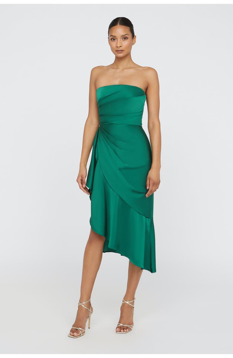 Theia Sinead Strapless Midi Dress, Alternate, color, Emerald