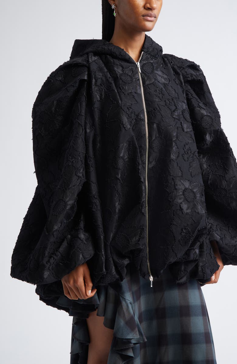 Collina Strada Pillow Jacquard Hooded Coat, Alternate, color, Black