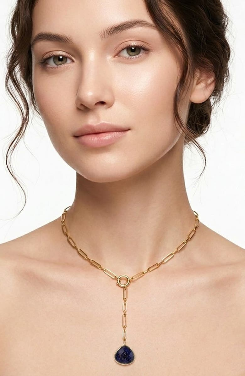 GABI RIELLE Galaxyite Quartz Lariat Necklace, Alternate, color, Gold