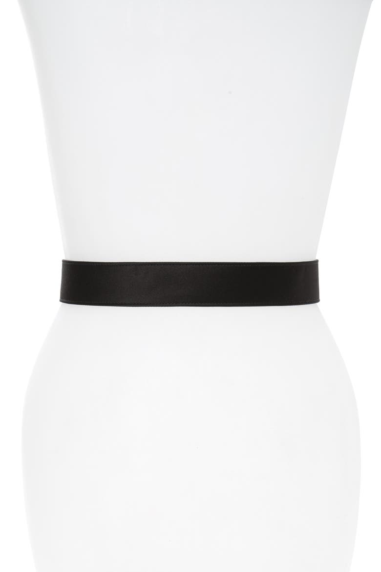 Hangisi Jewel Buckle Satin Belt, Alternate, color, BLACK