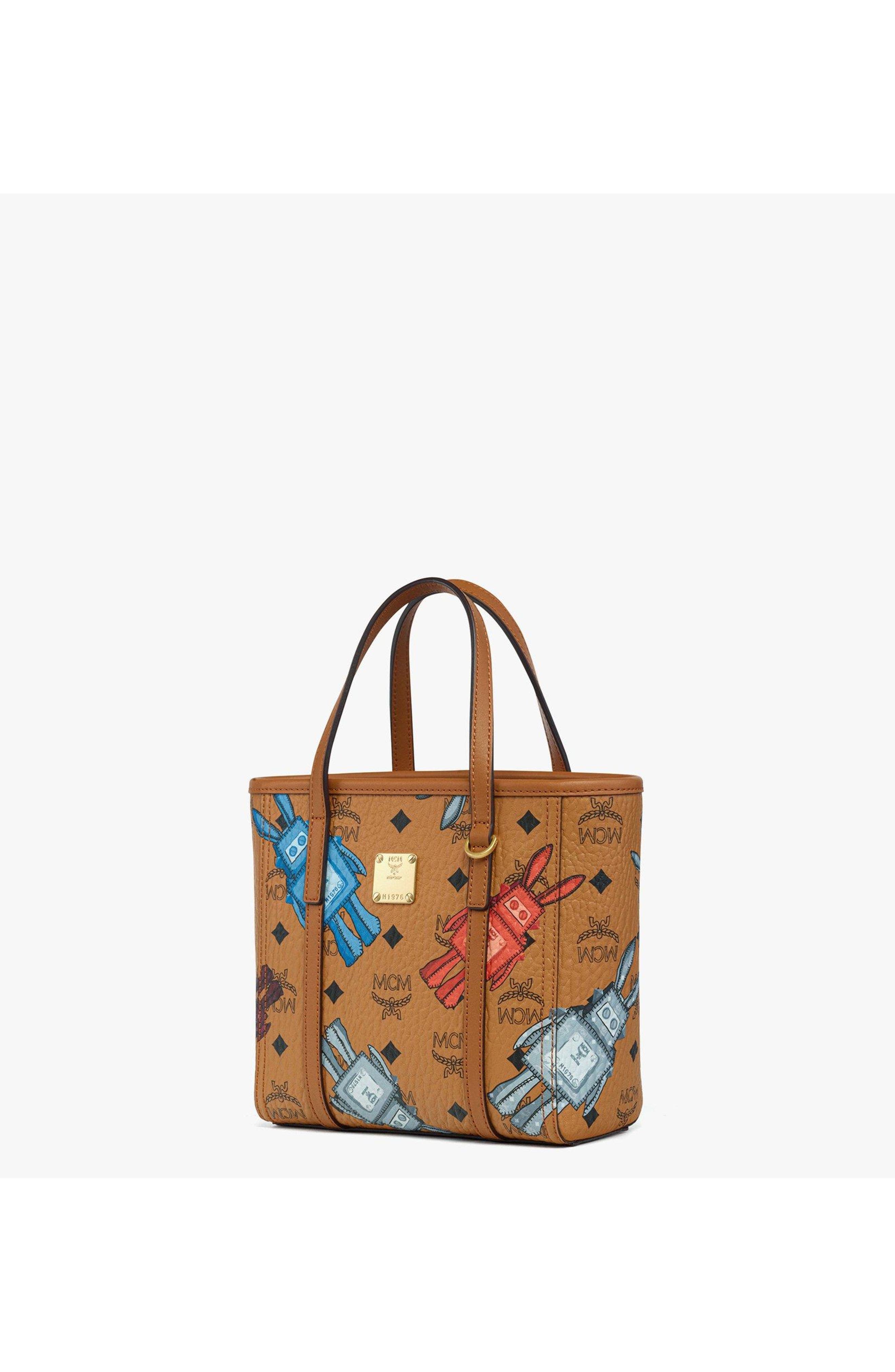 MCM Mini Toni Top-Zip Shopper in Rabot Visetos, Alternate, color, Cognac