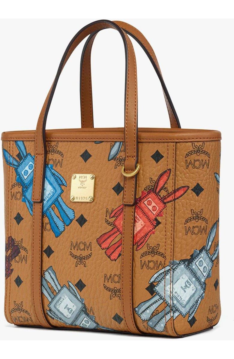 MCM Mini Toni Top-Zip Shopper in Rabot Visetos, Alternate, color, Cognac