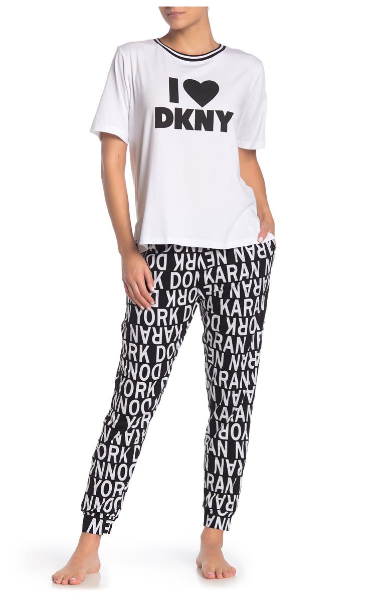 DKNY T-Shirt & Joggers PJ Set, Main, color,