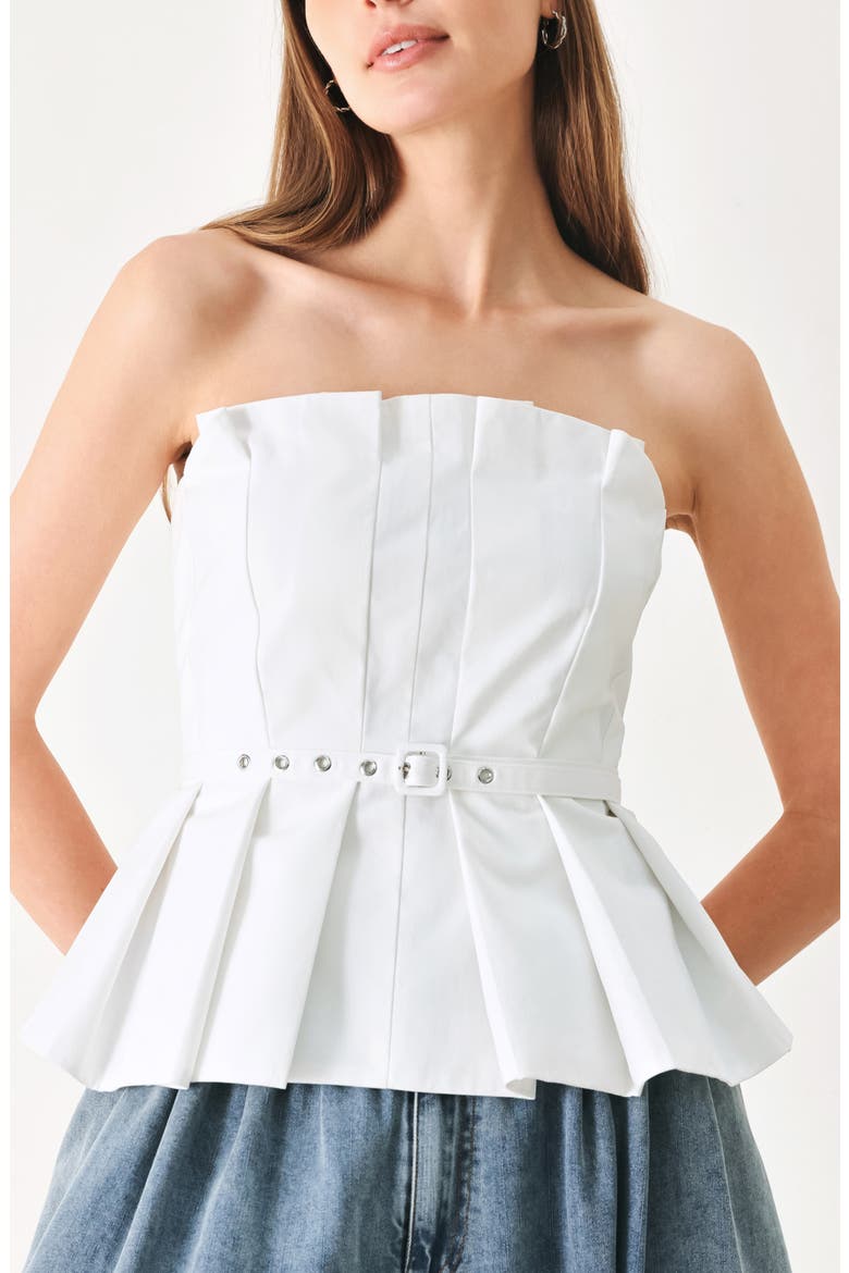 Belted Pleated Tube Top, Alternate, color, WHITE