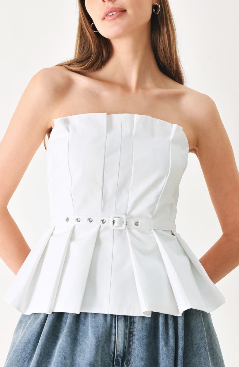 FREEMARKET Belted Pleated Tube Top, Alternate, color, White