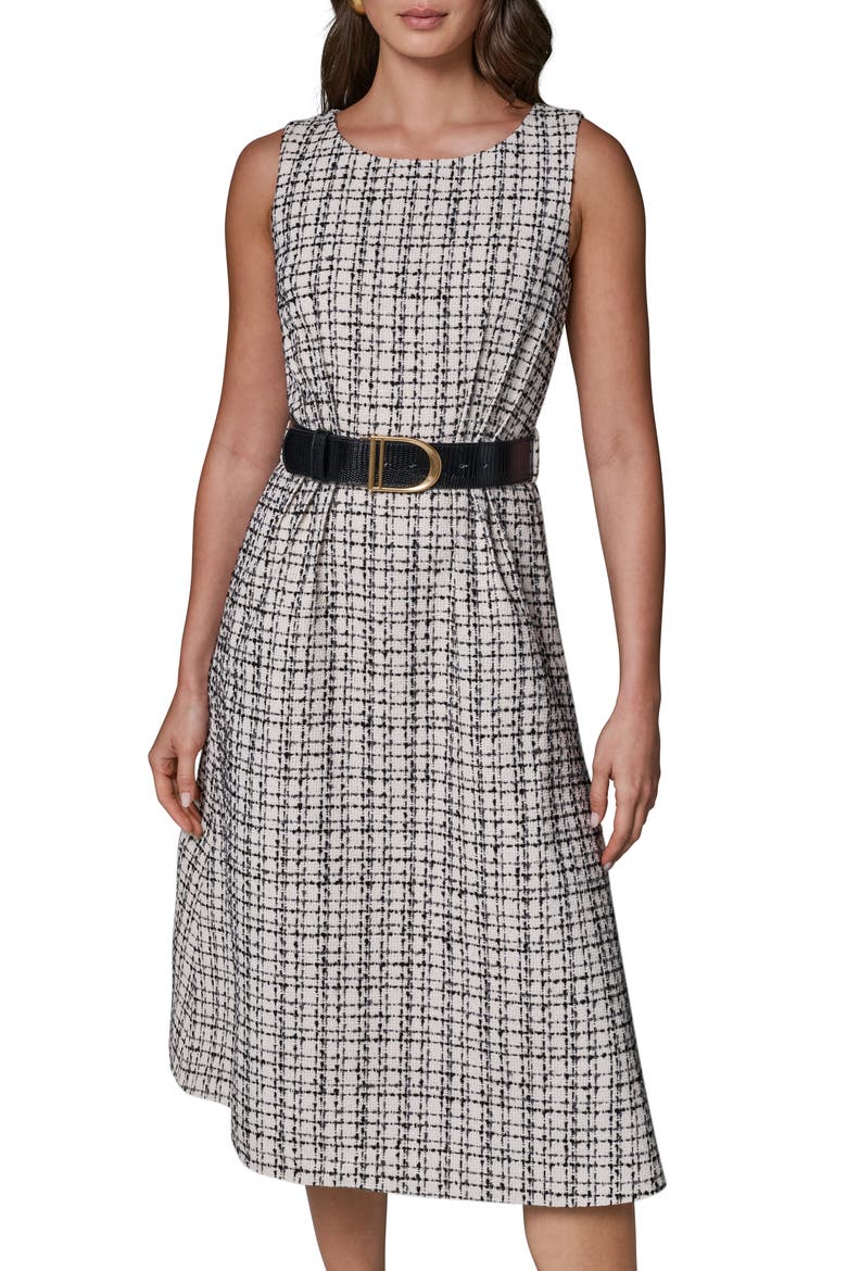 Sleeveless Tweed Midi Dress, Alternate, color, CRM/ BK/ GRE