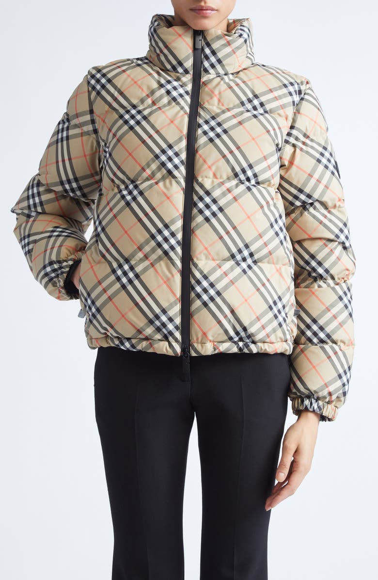 Burberry Ambleside Check Quilted Down Puffer Jacket, Main, color, Sand Ip Check