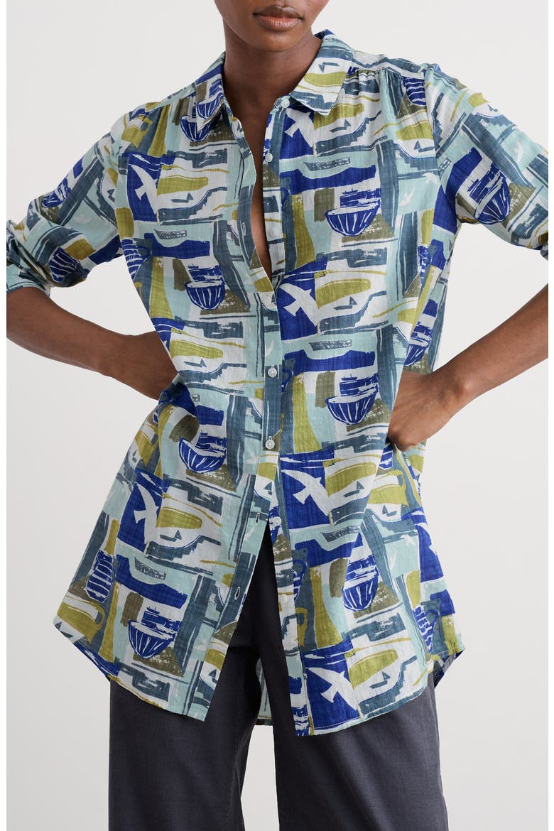 Wren Abstract Print Cotton Blend Button-Up Shirt, Main, color, WINDOWSCAPE SKETCH CHALK