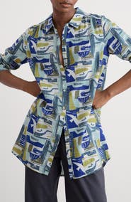 Seasalt Cornwall Wren Abstract Print Cotton Blend Button-Up Shirt