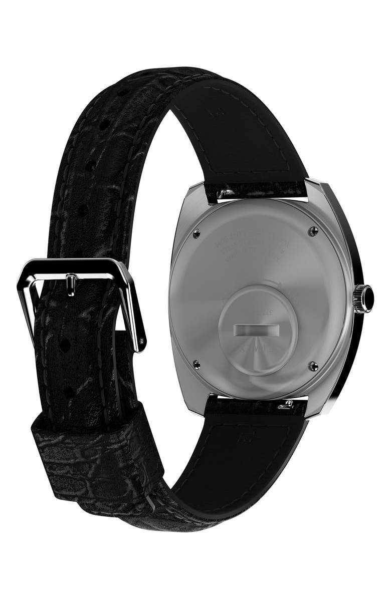 Timex<sup>®</sup> Q 1978 Leather Strap Watch, 37.5mm, Alternate, color, Black