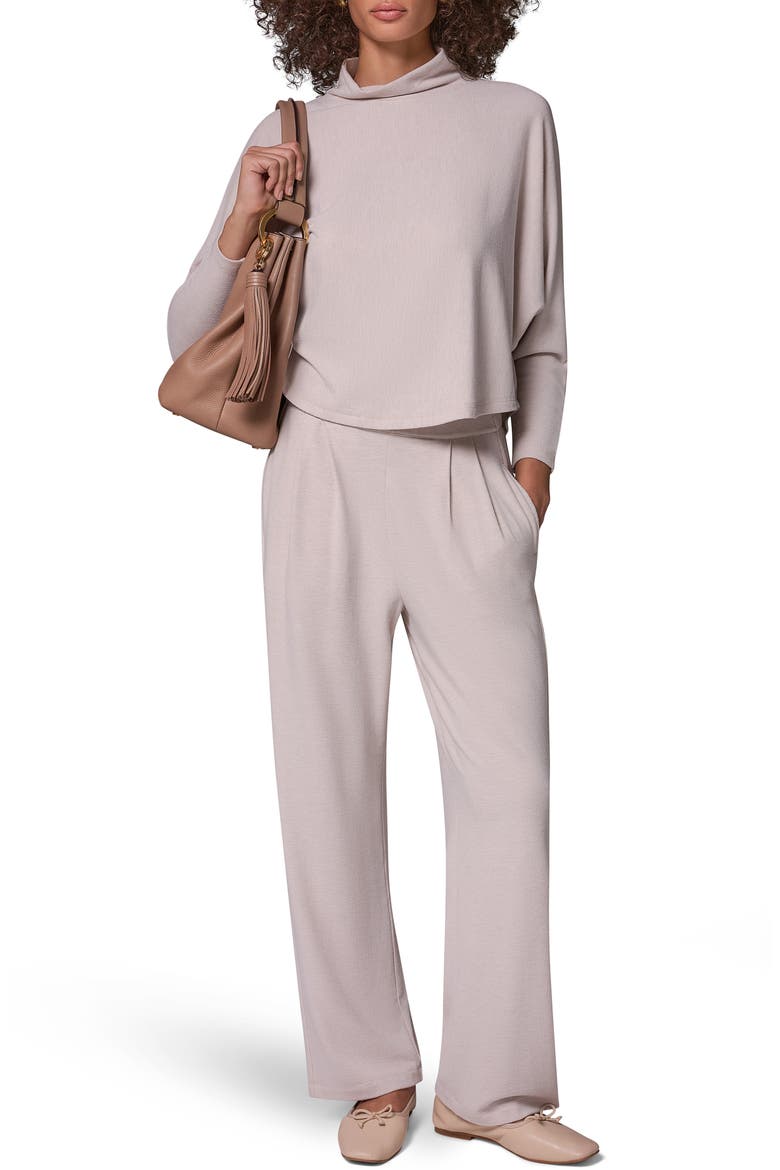 Pleated Brushed Jersey Pants, Alternate, color, OAT HEATHER