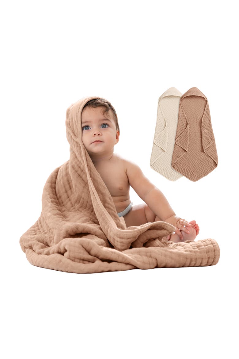 Hooded Baby Towels - 6 Layers, Pack of 2, Main, color, Cedar and Sand