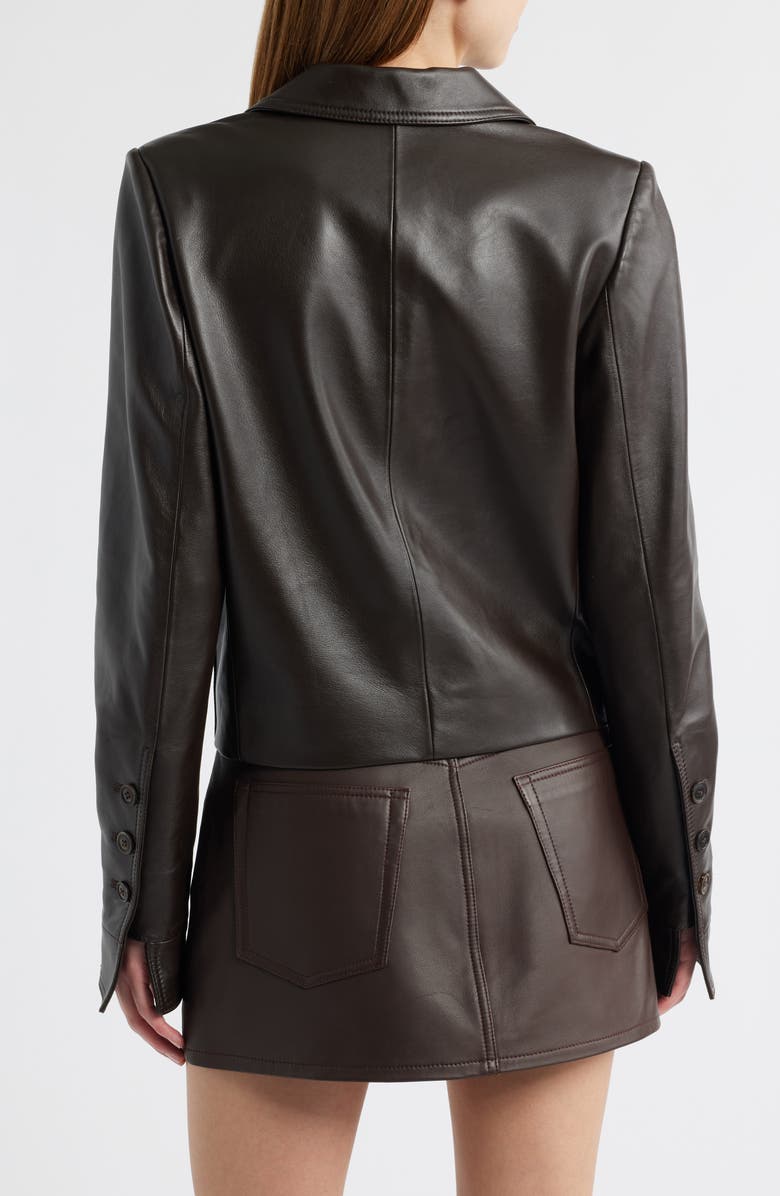 FRAME The Cuffed Crop Leather Jacket, Alternate, color, Dark Brown