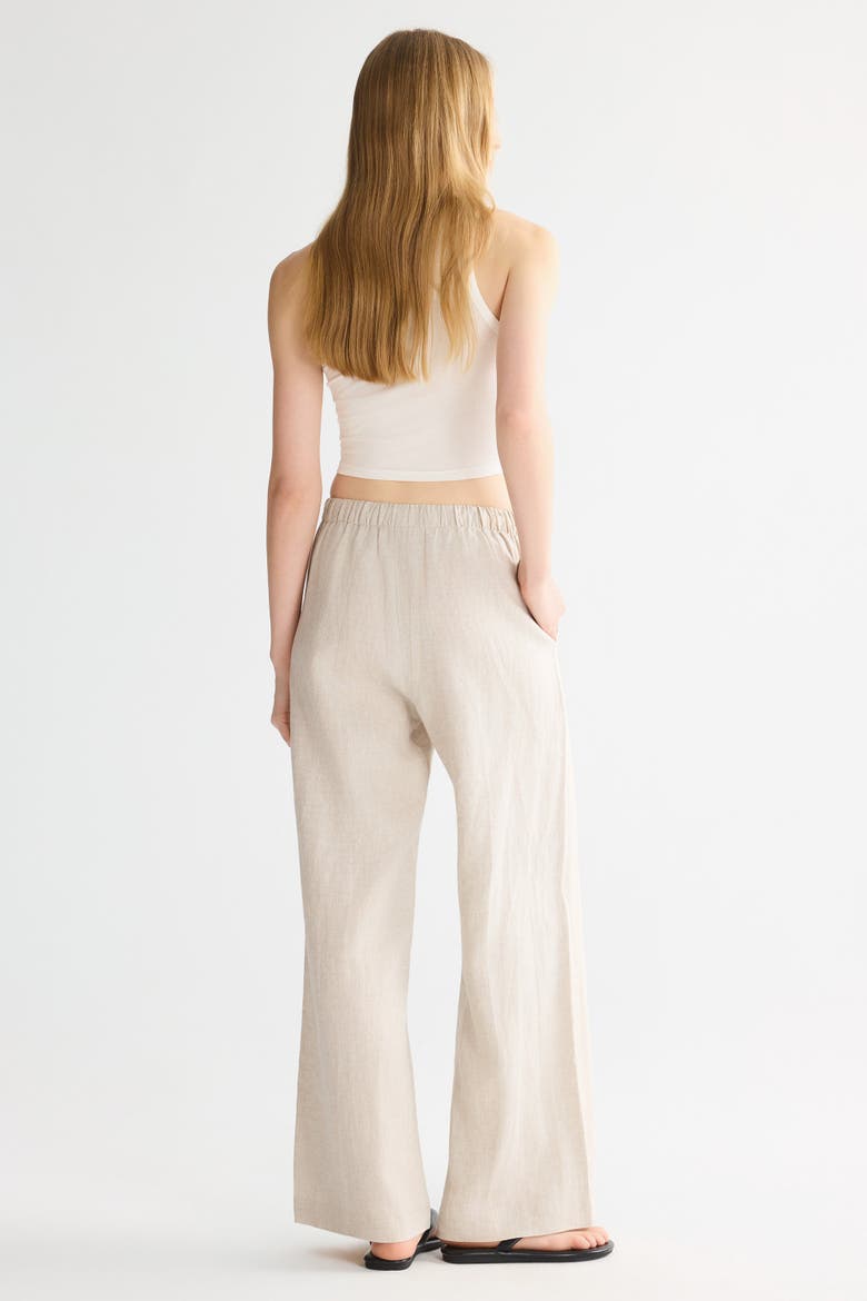 Oversized Linen Wide-Leg Drawstring Pants, Alternate, color, Beige