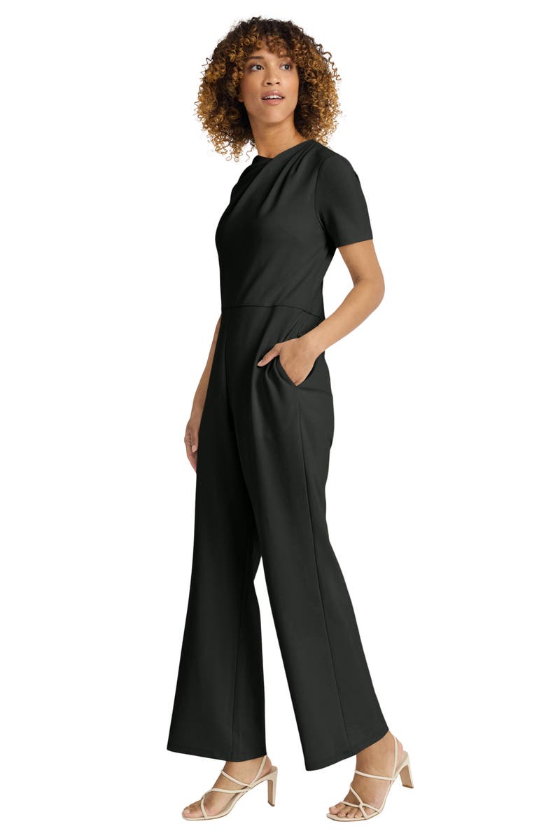 Maggy London Twist Neck Short Sleeve Jumpsuit, Alternate, color, Black