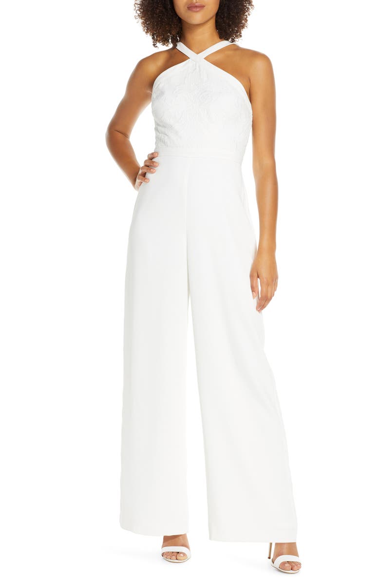 Ever New Ally Embroidered Halter Jumpsuit, Main, color,
