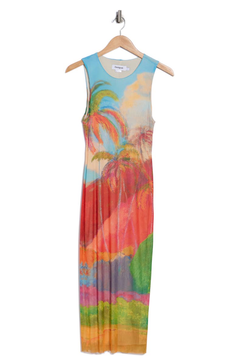 Desigual Tropical Sleeveless Mesh Dress, Alternate, color, Orange
