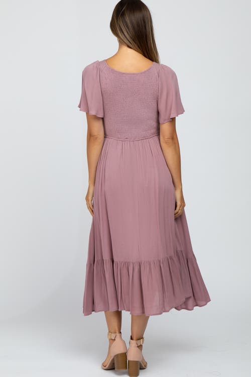 Pinkblush Smocked V-neck Midi Dress In Purple