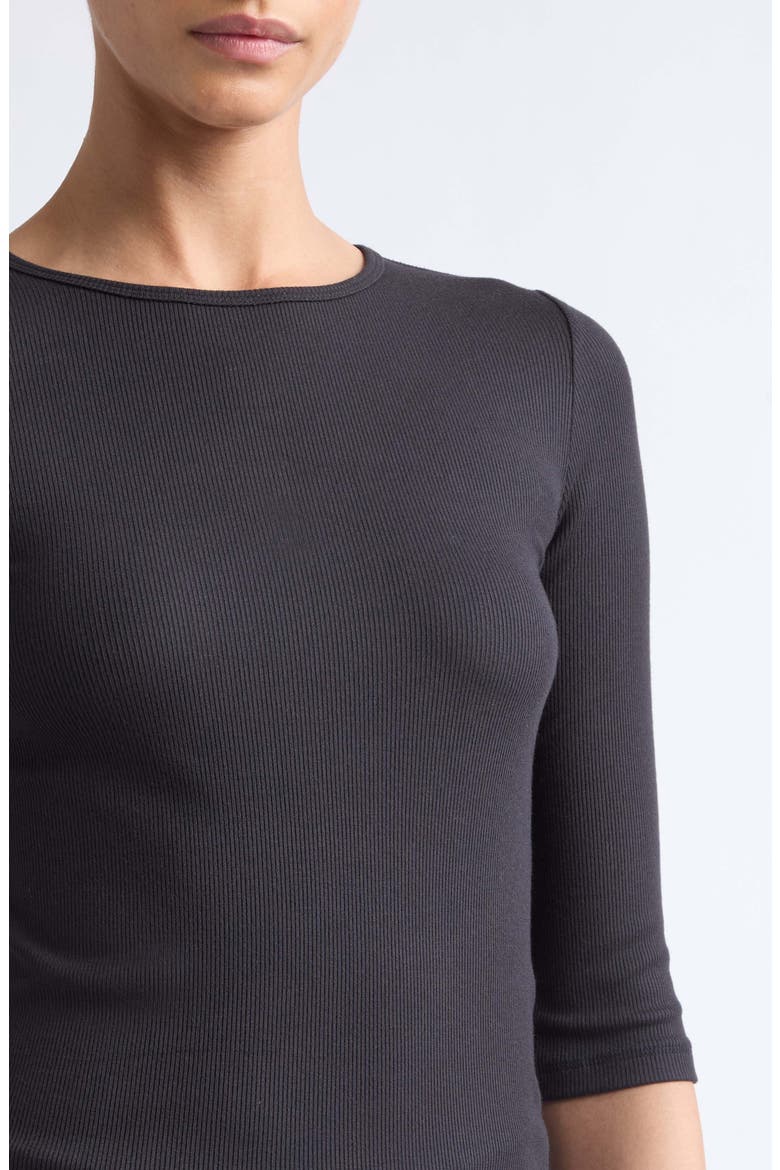 Elbow Sleeve Crewneck Top, Alternate, color, BLACK