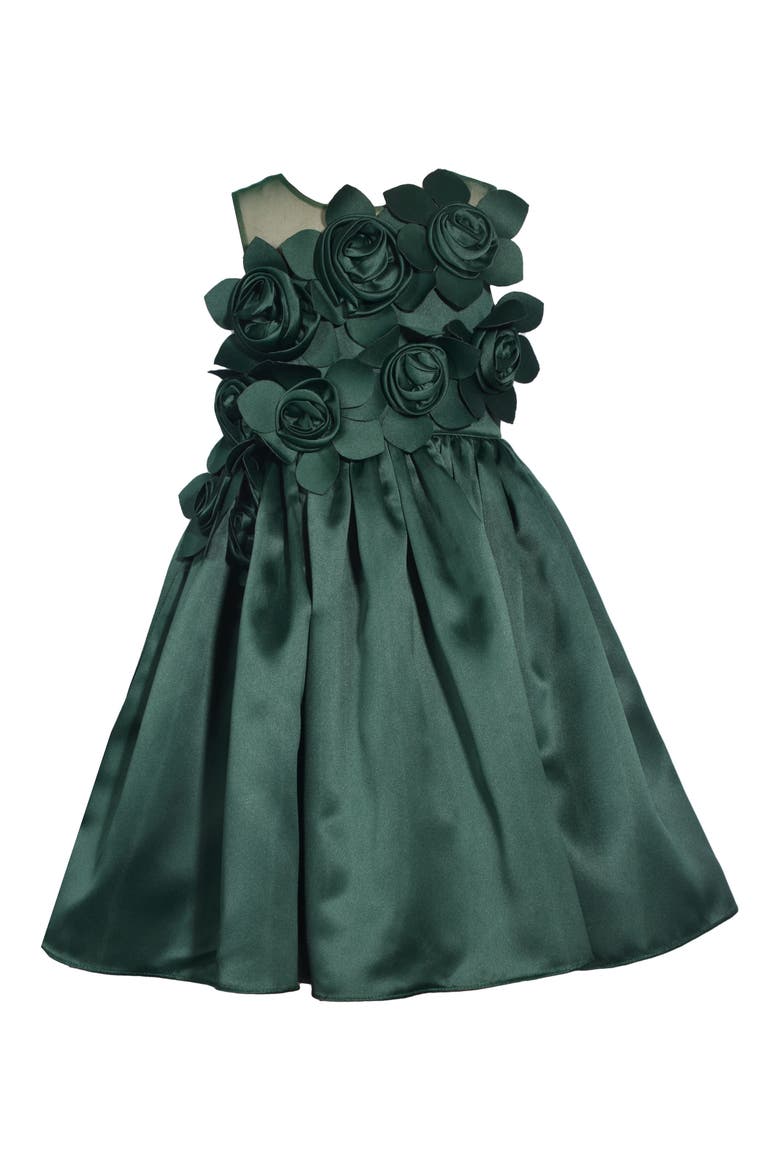 Kids' Floral Appliqué Fit & Flare Dress, Main, color, HUNTER