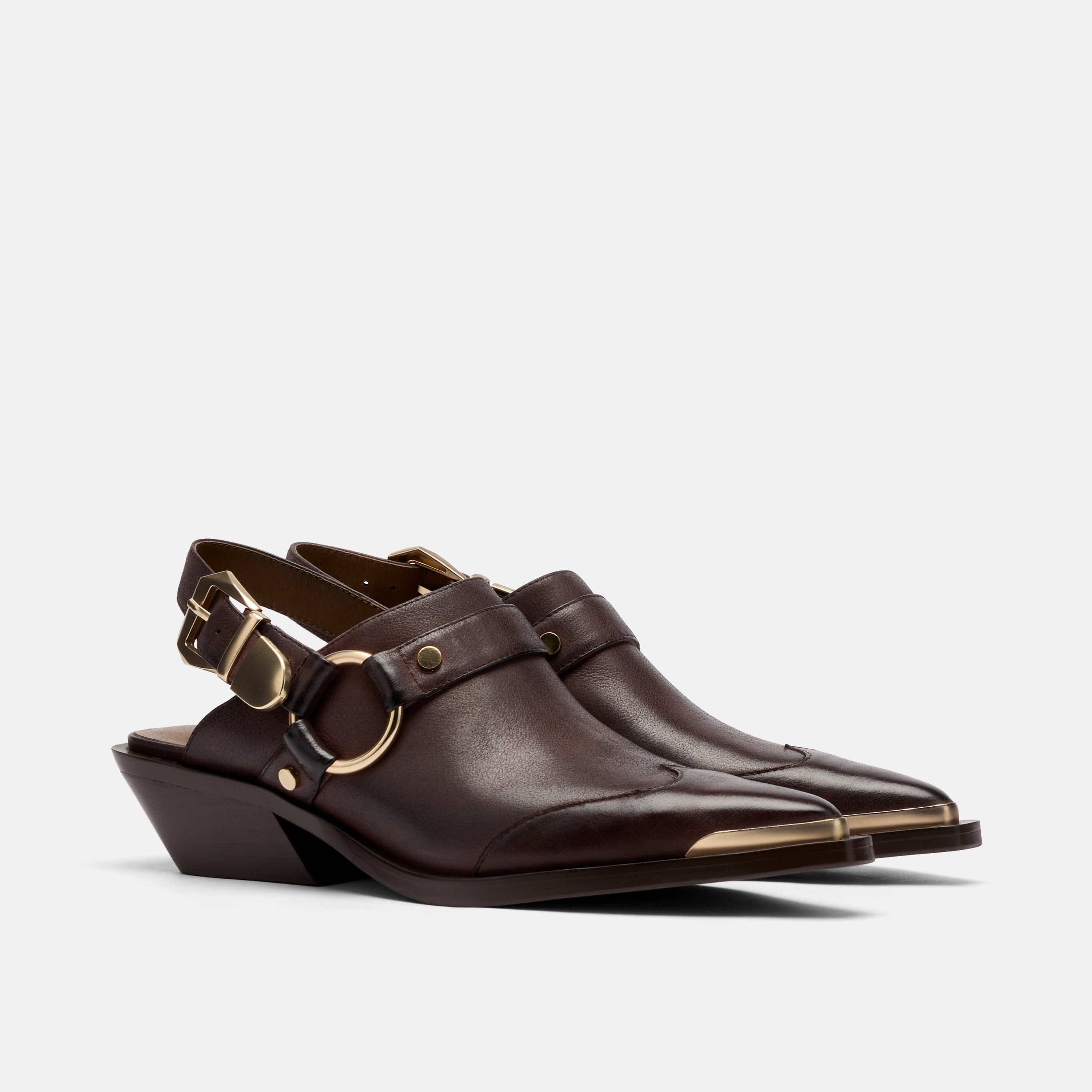 MARC NOLAN Frontier Calf Leather Western Slingbacks, Alternate, color, Brown