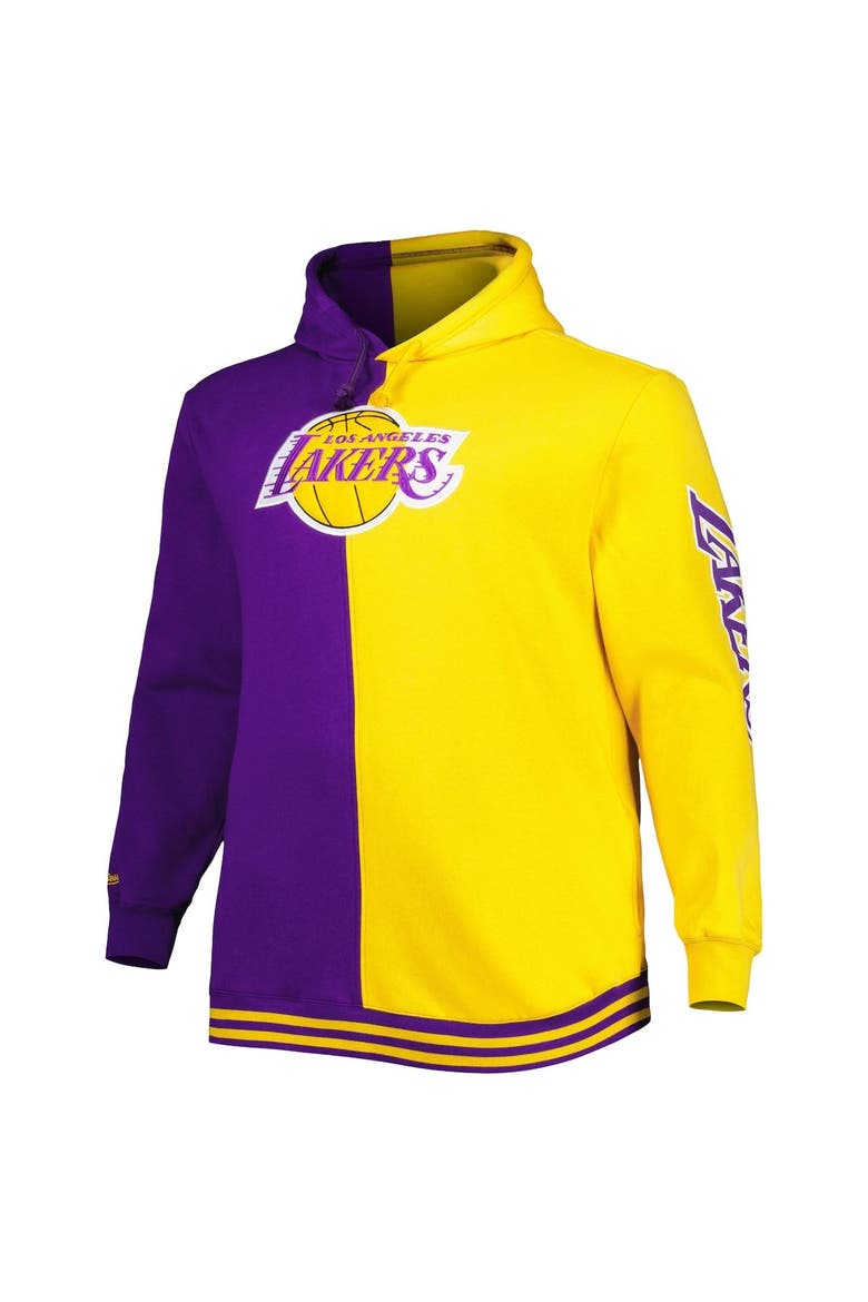 Men's Mitchell & Ness Purple/Gold Los Angeles Lakers Big & Tall Hardwood Classics Split Pullover Hoodie, Alternate, color, Purple