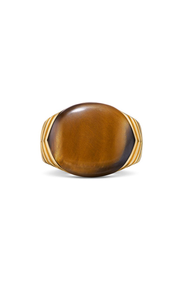 David Yurman Chevron Signet Ring in 18K Yellow Gold with Tiger's Eye, Alternate, color, Gold