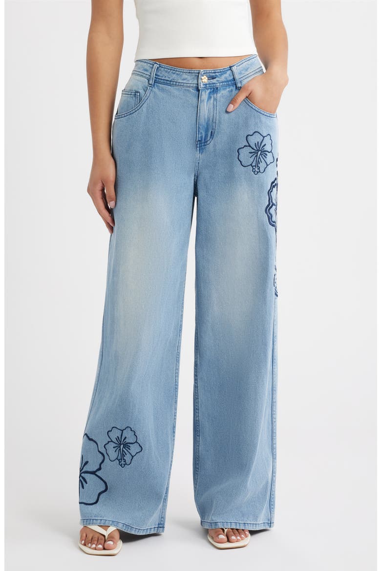 Floral Embroidered Wide Leg Jeans, Main, color, SUNDRUNK