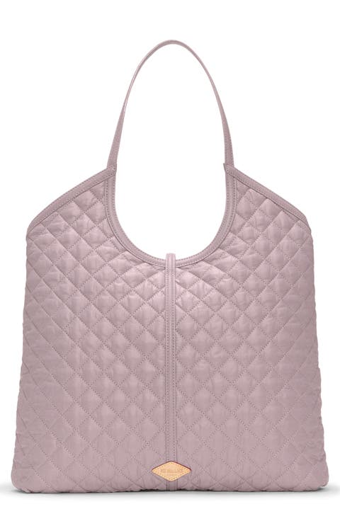 Large Astor Leather Trim Quilted Nylon Tote