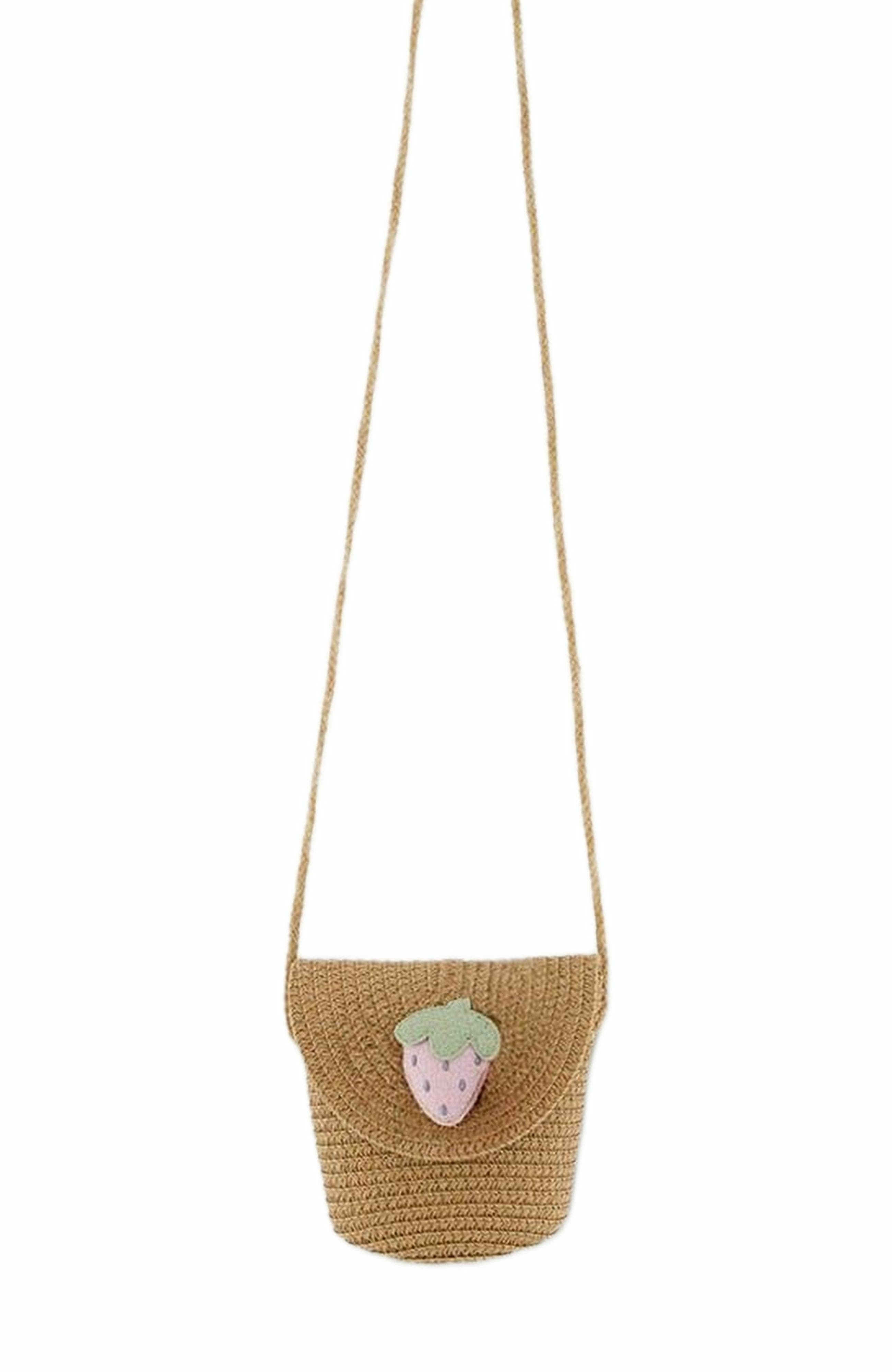Deux par Deux Straw Crossbody Purse Adorned With A Strawberry, Main, color, 