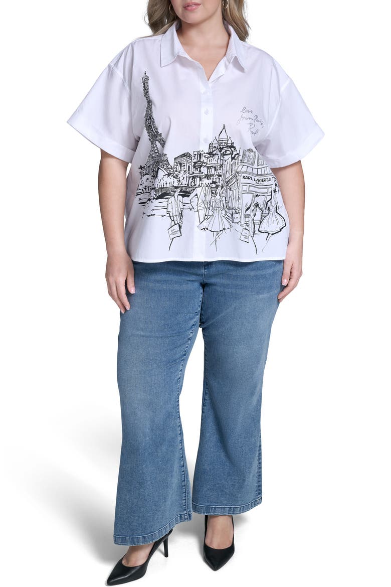 Paris Scene Cotton Poplin Button-Up Shirt, Alternate, color, WHITE