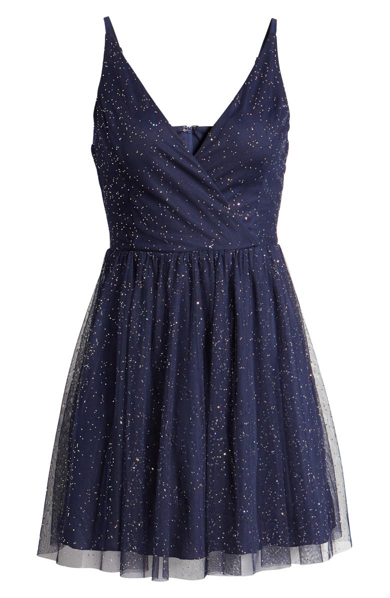 Speechless Glitter Tulle V-Neck Minidress, Alternate, color,