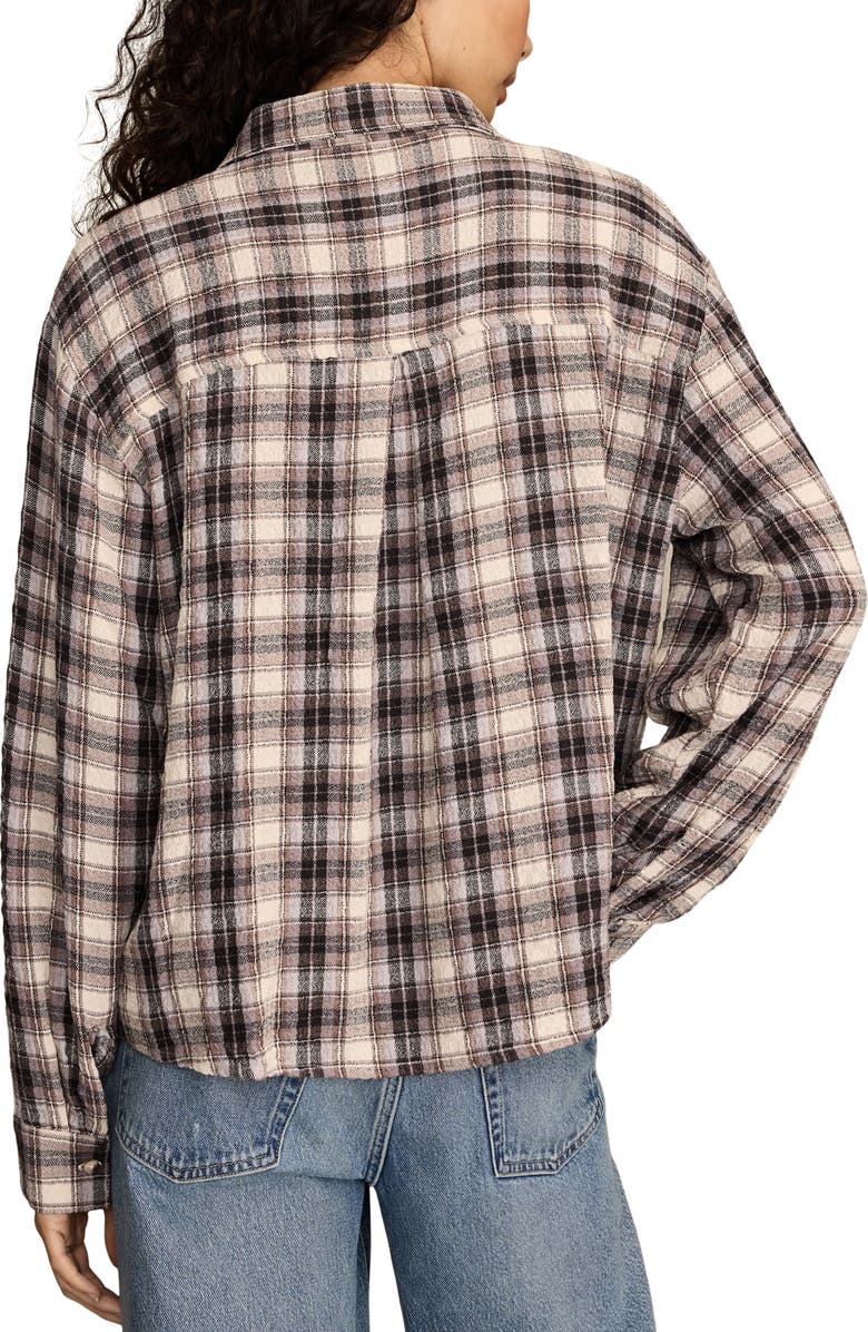 Lucky Brand Plaid Crop Button-Up Shirt, Alternate, color, Cream Plaid