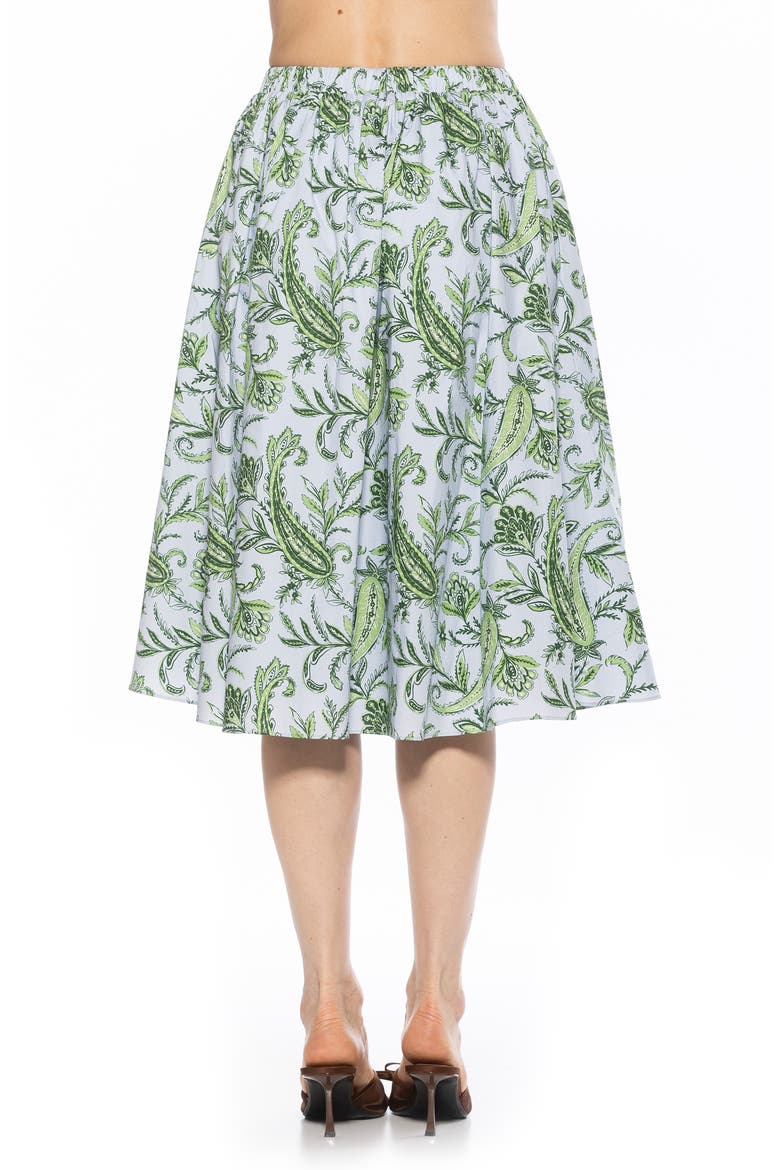 Isla Flared Cotton Blend Midi Skirt, Alternate, color, BLUE PAISLEY