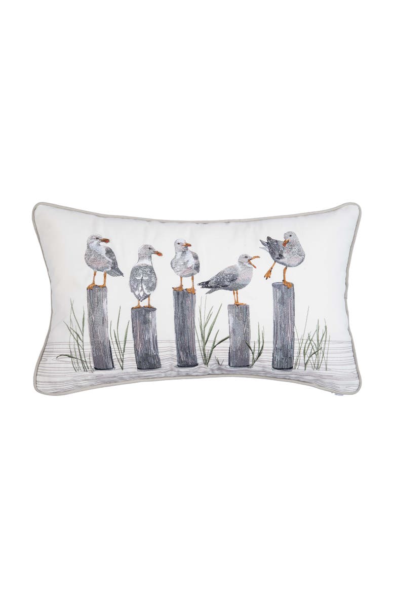Gulls Just Wanna Have Fun Coastal Marsh Beach Lumbar Throw Pillow, 12" x 21", Main, color, Gray