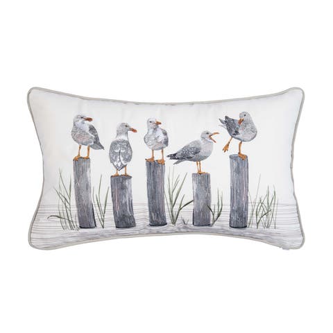 Gulls Just Wanna Have Fun Coastal Marsh Beach Lumbar Throw Pillow, 12" x 21"