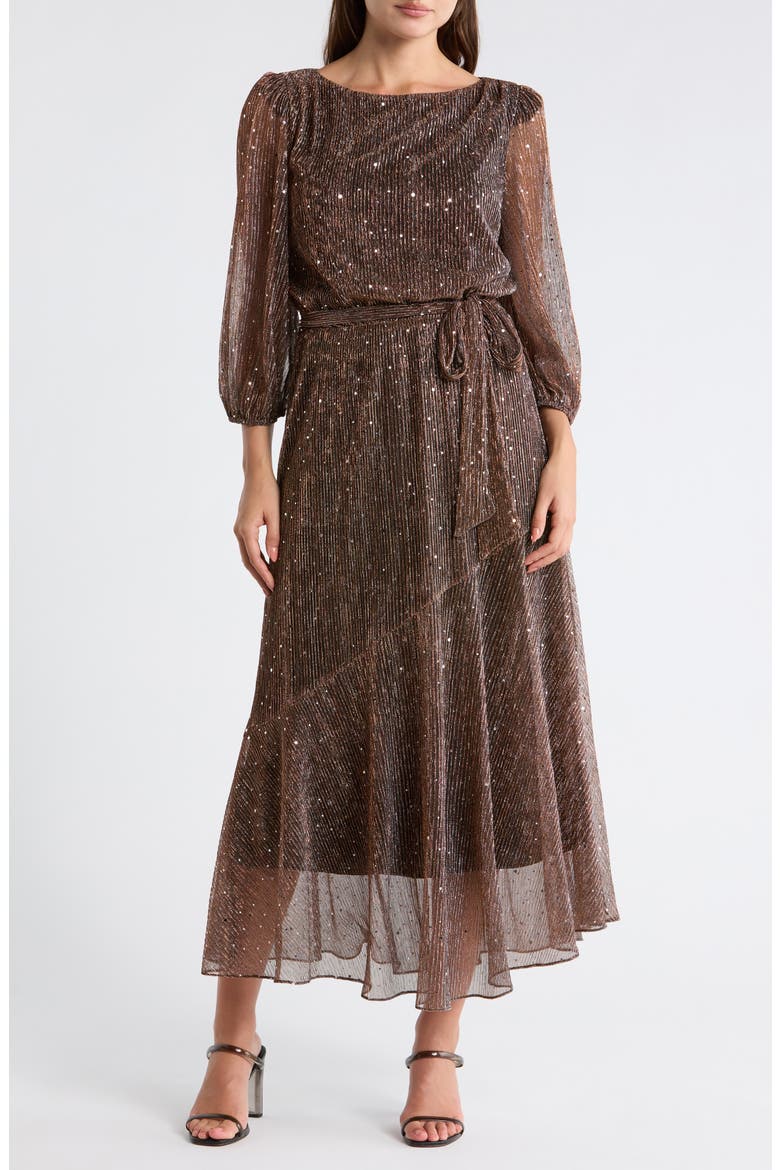 Balloon Sleeve Metallic Plissé Midi Dress (Women) | Nordstromrack